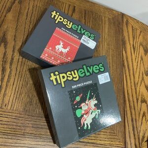 Tipsy Elves Festive holiday reindeer Santa unicorn Puzzle Duo 500 pieces